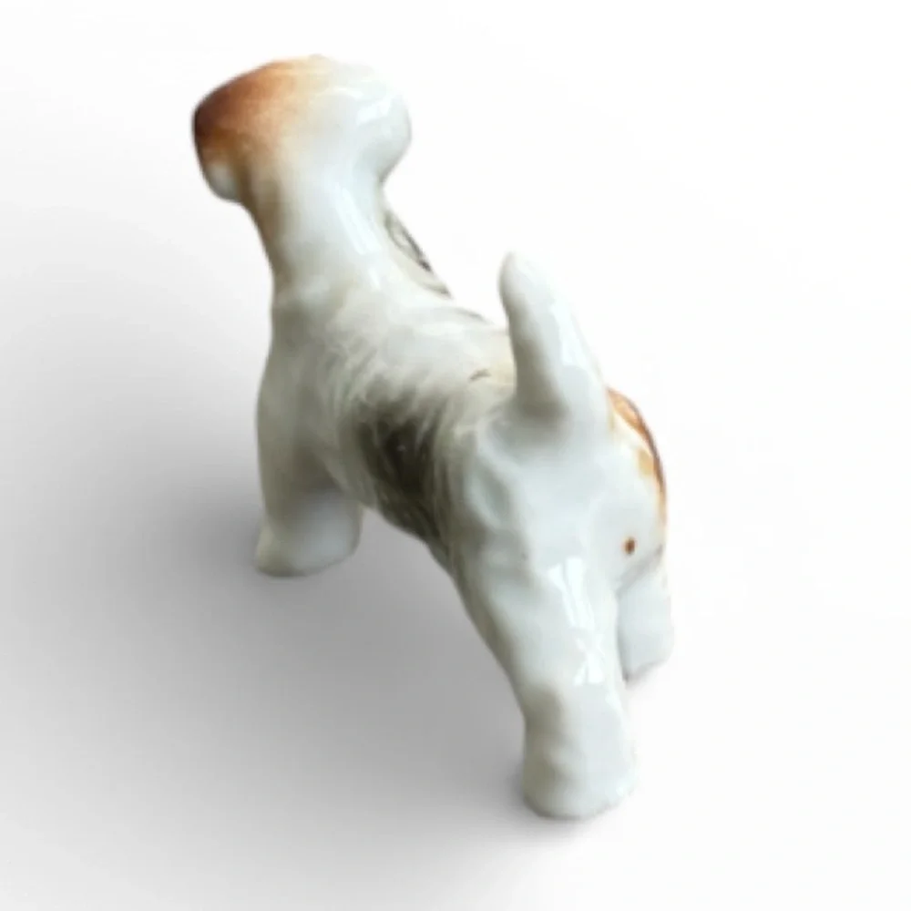 Vintage Porcelain Dog Brown 1930s 1940s White Terrier Dog Figurine
